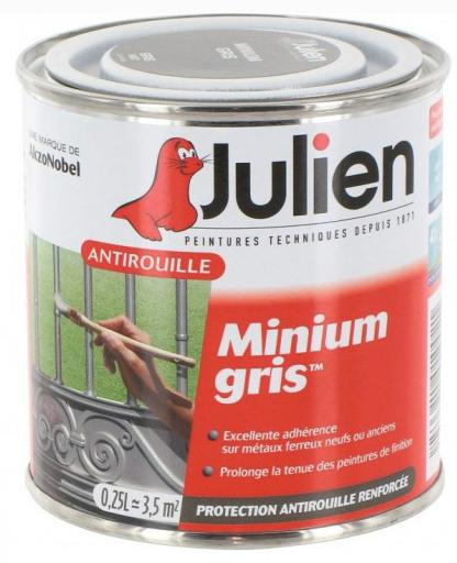 Minium gris primaire antirouille 0.25L pour fers et métaux extérieurs