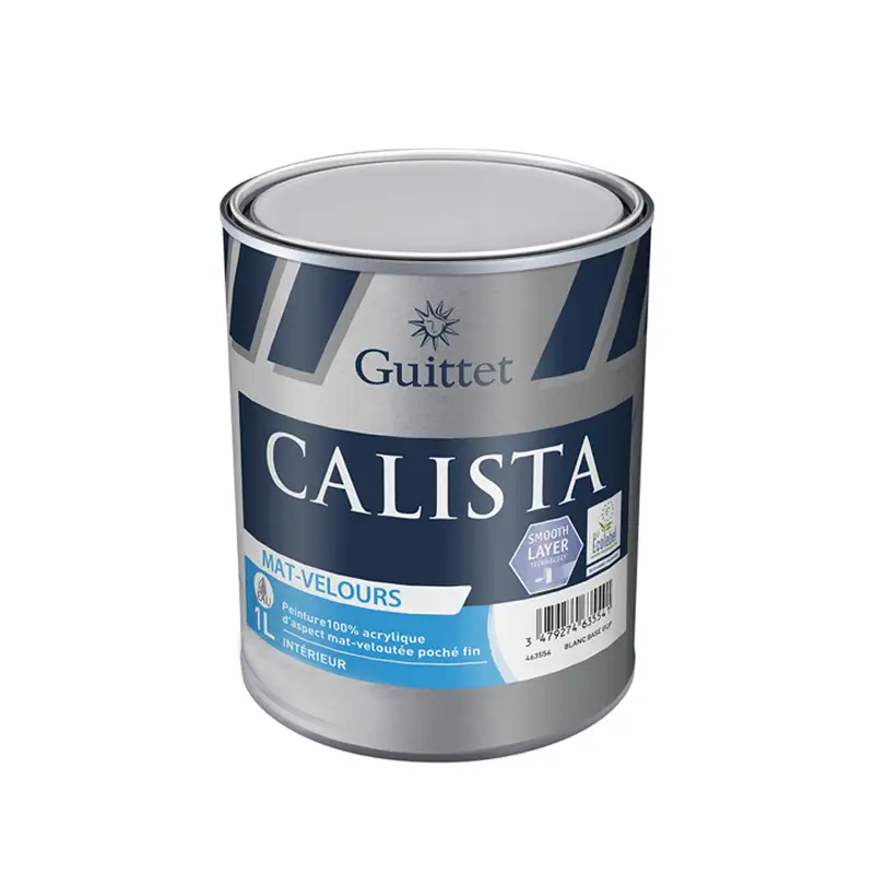 Pot de peinture intérieure Calista Mat-Velours 1L de Guittet avec son fini mat et velouté