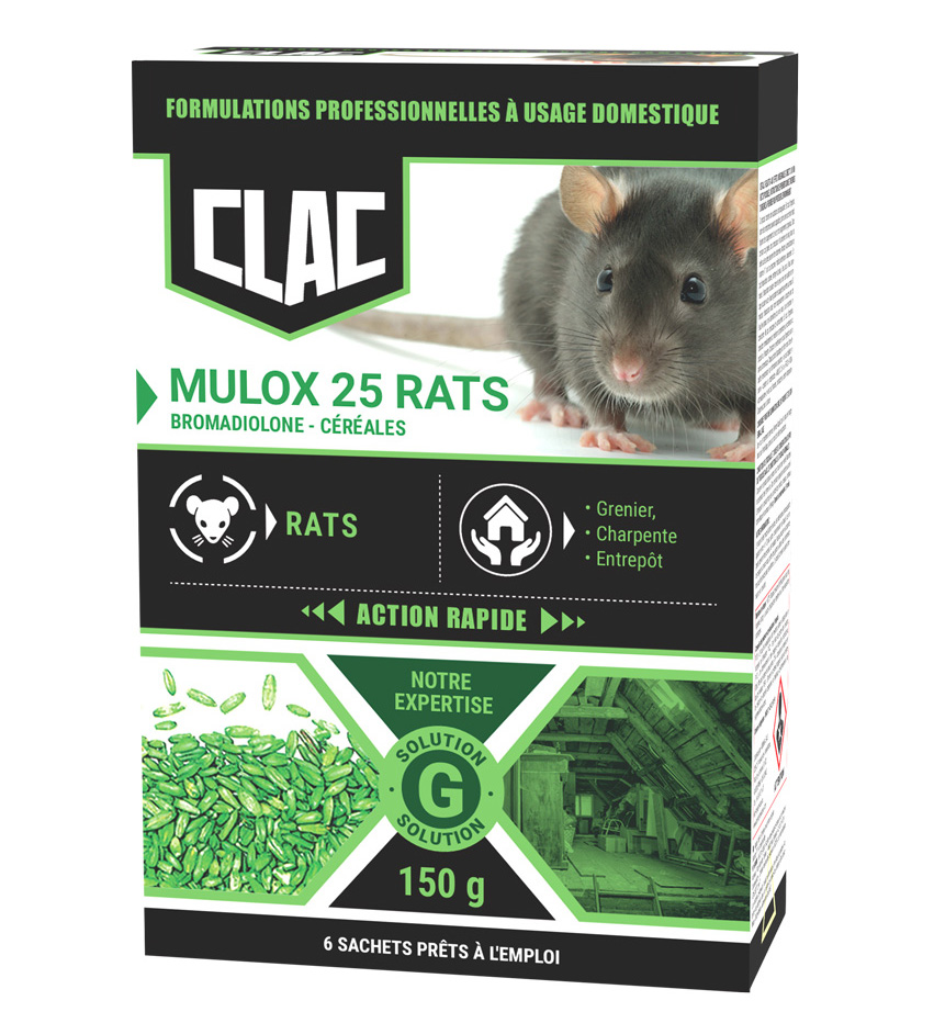 Raticide Grains de Blé Spécial Rats TP14 en boîte de 150g, prêt à l'emploi pour dératisation.