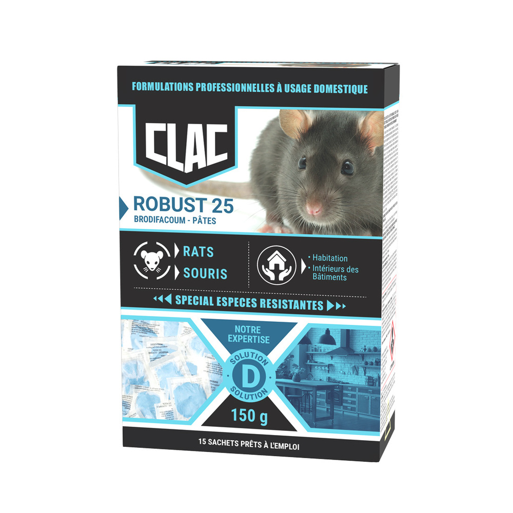 Raticide pâtes huilées TP14 prêt à l'emploi pour espèces résistantes de rats et souris, paquet de 150 g.