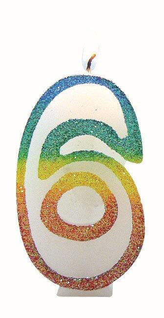Bougie d'anniversaire chiffre 6 arc-en-ciel de 8 cm