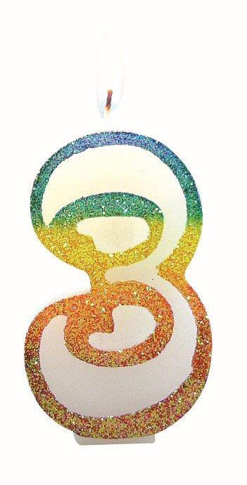 Bougie d'anniversaire Chiffre 3 Arc-en-Ciel 8 cm