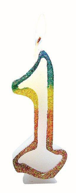 Bougie chiffre 1 Arc-en-Ciel de 8 cm pour anniversaire