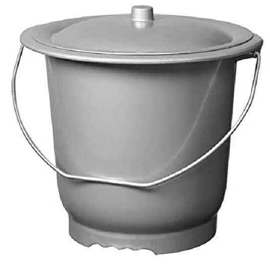 Seau hygiénique 10 litres silver en plastique avec couvercle et poignée de transport pour le jardin.