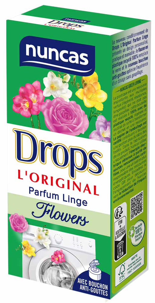 Parfum Linge Concentré Drops Flowers 100 ml au parfum floral pour un linge frais