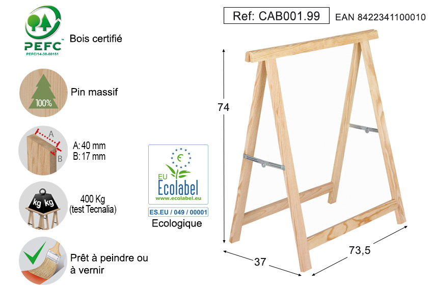 Tréteau Pin Standard 400 kg Section 17 x 40 mm