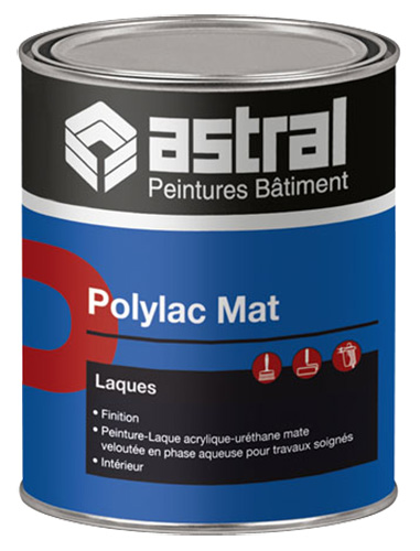 Pot de laque Polylac Mat blanche pour intérieur, finition mate résistante.