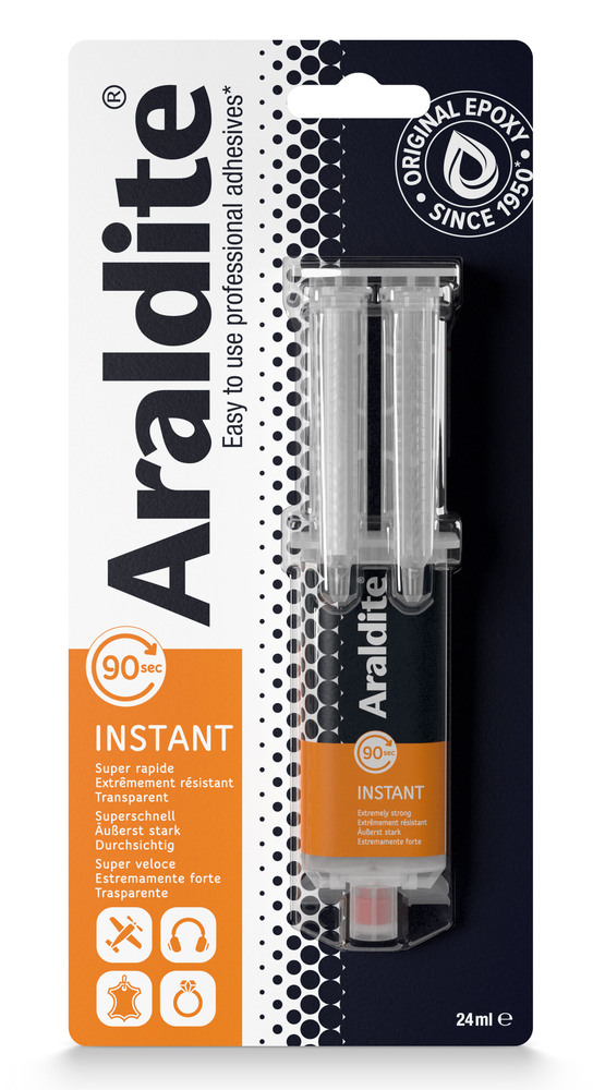 Colle époxy Instant en seringue bi-composants de 24 ml pour un collage rapide et ultra-résistant.