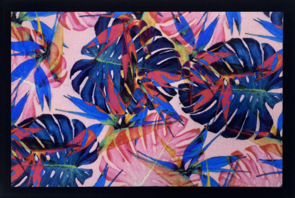 Tapis d'entrée anti poussière motif feuilles colorées rose 40 x 60 cm