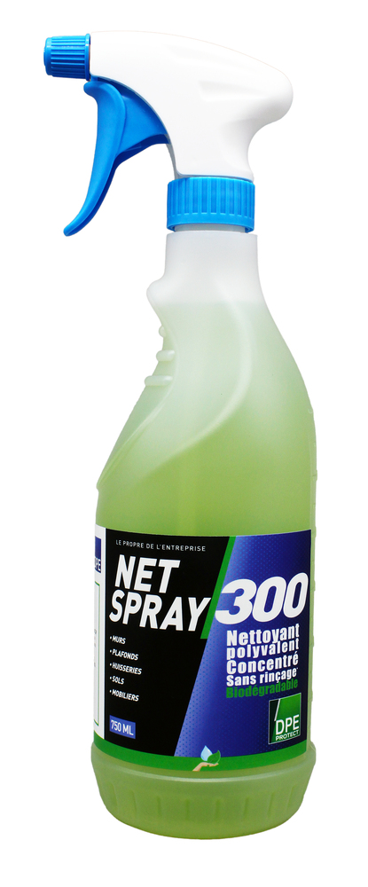 Nettoyant dégraissant multifonction Net' Spray 300 en flacon pulvérisateur de 750 ml pour surfaces diverses.
