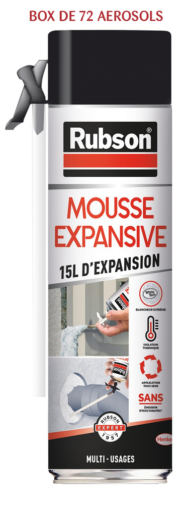 Mousse PU Multi-Usages 15L d'expansion 500 ml, boîte de 72 bombes pour isolation thermique et calfeutrement durable