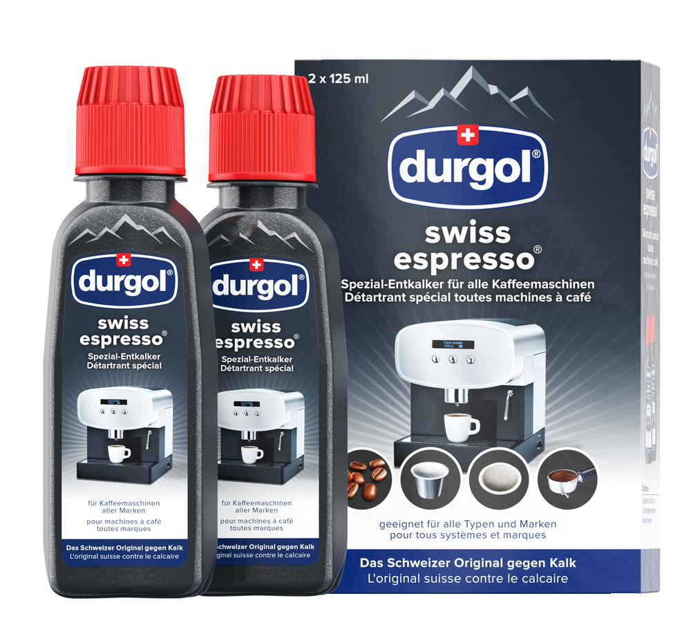 Détartrant liquide en dosette pour machines expresso, pack de 2 x 125 ml pour une élimination efficace du calcaire