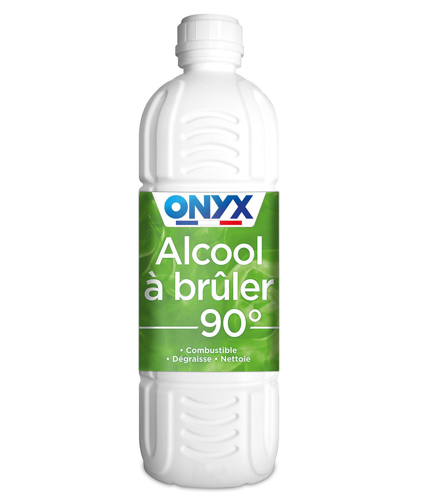 Bouteille d'Alcool à Brûler 90° de 1 litre pour nettoyage, dégraissage et désinfection multi-usages.