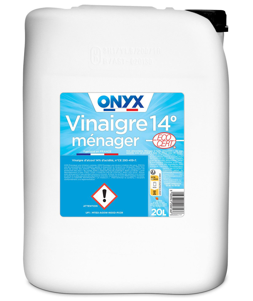 Bidon de Vinaigre Ménager 14° 20L, produit d'entretien multi-usage et nettoyant dégraissant
