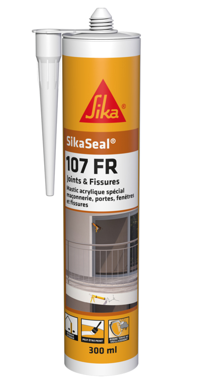 Mastic acrylique SikaSeal 107 FR blanc pour joints et fissures de façades, cartouche 300 ml