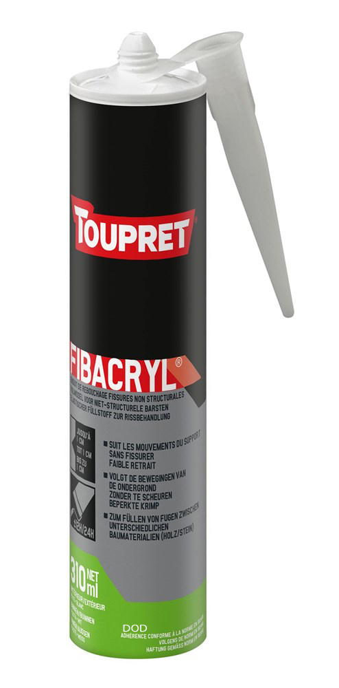 Enduit de rebouchage souple et fibré Fibacryl 310 ml pour réparations extérieures de fissures et trous