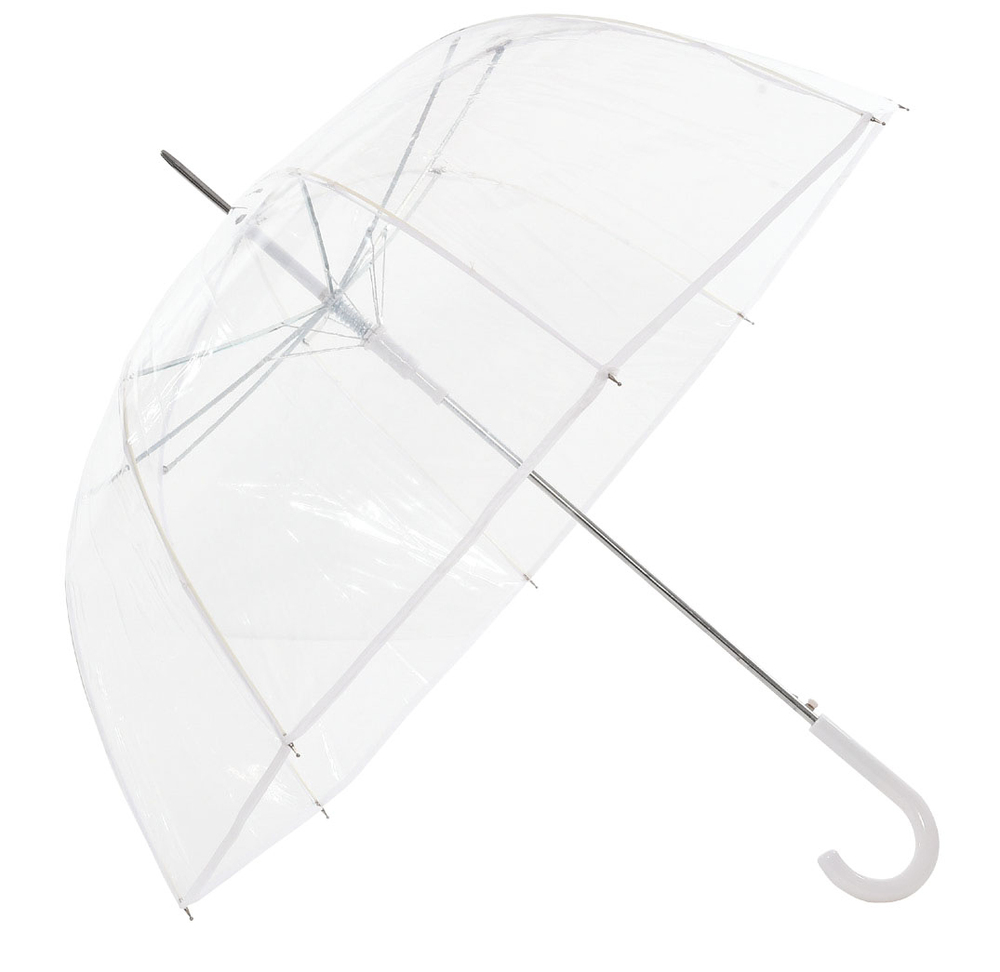 Parapluie transparent cloche avec liseré noir ou blanc et poignée courbée
