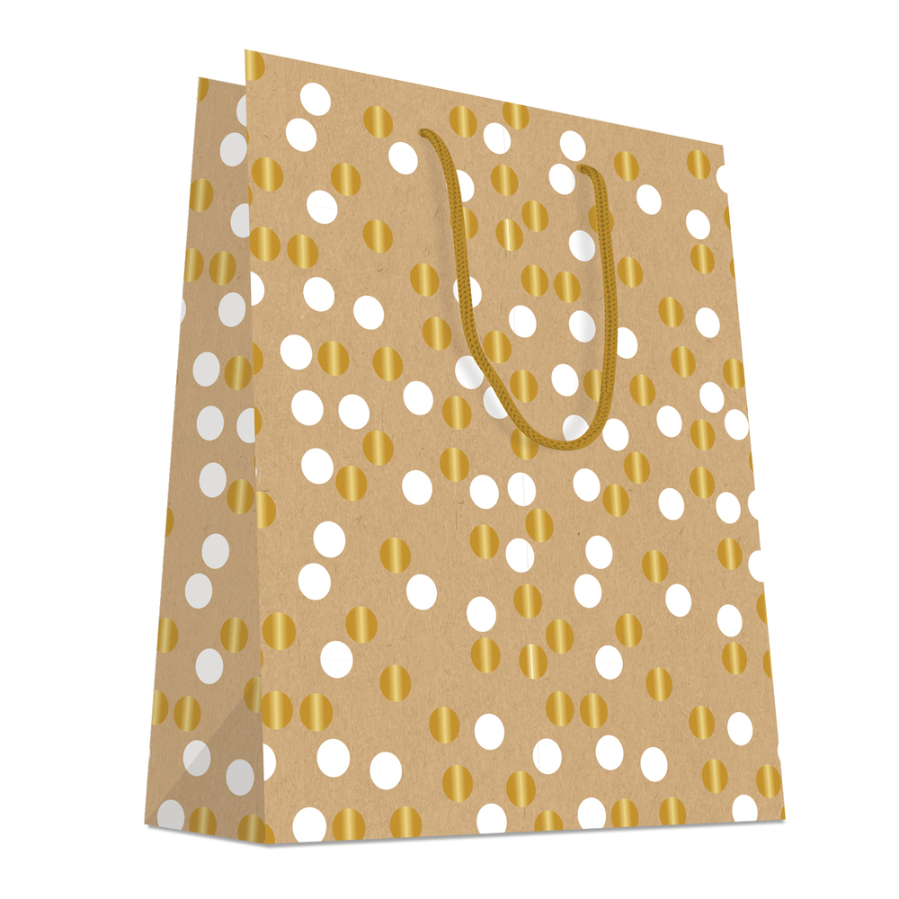 Lot de 20 sacs Kraft marron imprimés pois, pour emballage cadeau ou ménager