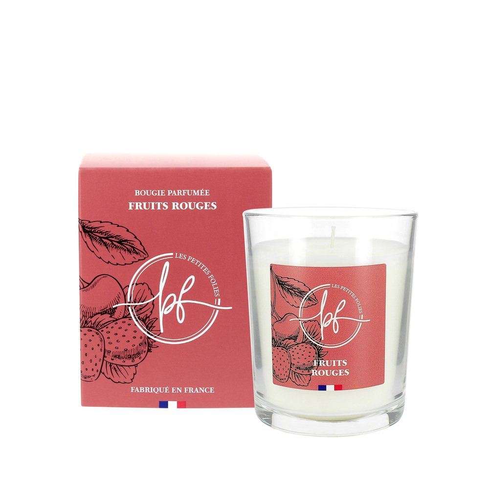 Bougie parfumée Fruits Rouges 180g dans un pot en verre avec son étui de protection