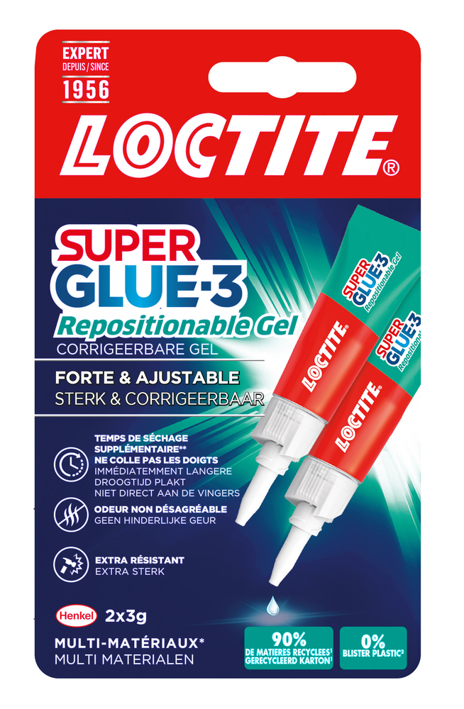 Colle cyanoacrylate Superglue-3 Repositionnable, lot de 2 tubes de 3g, pour assemblages précis et ajustables