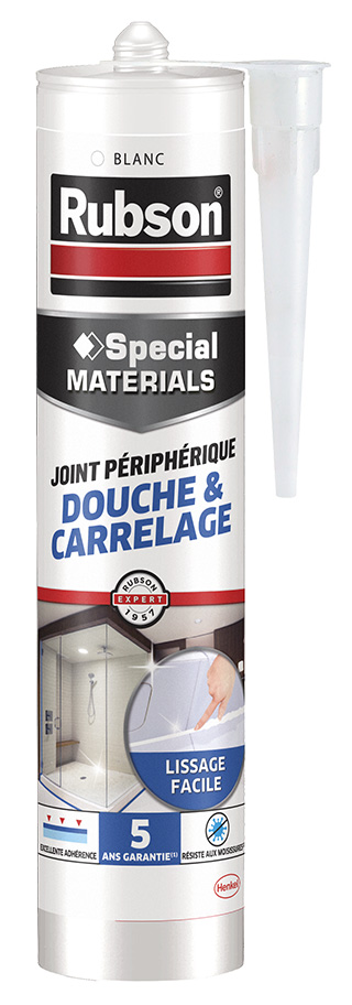 Joint périphérique Douche et Carrelage 300 ml, mastic d'étanchéité sanitaire anti-moisissure en cartouche