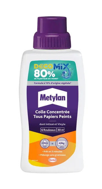 Colle concentrée Decomix pour tous papiers peints en bouteille de 450 ml