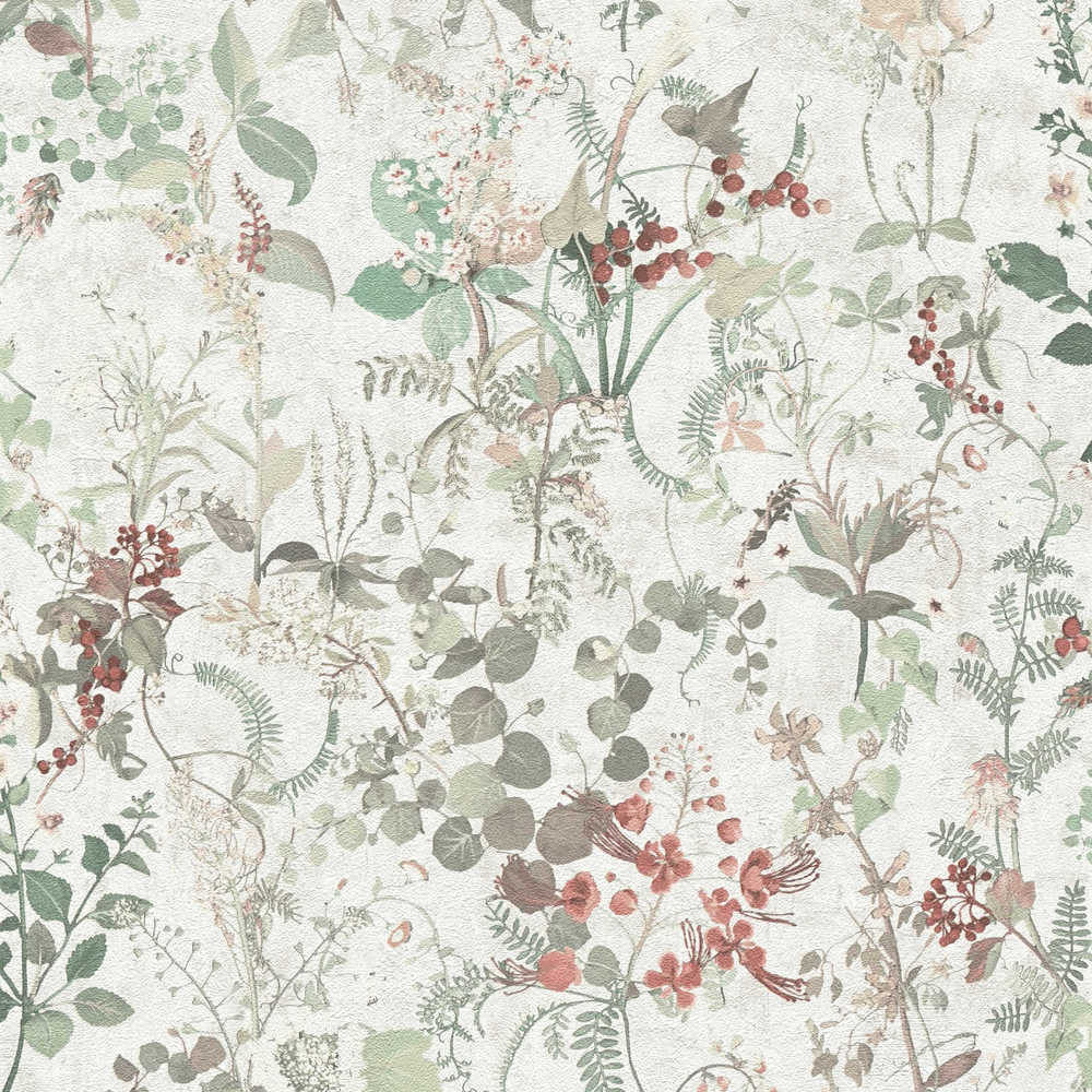 Papier peint vinyle grainé sur intissé 3572, motif Botanic Colors aux illustrations végétales colorées