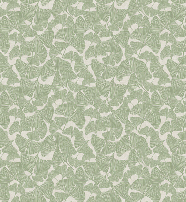 Nappe Fibranne à motif feuilles de ginkgo Ginkgo Leafy, rouleau de 138 cm x 15 m pour nappage au métrage.