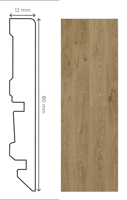 Plinthe en bois Chêne Naturel de 80mm de hauteur pour parquet