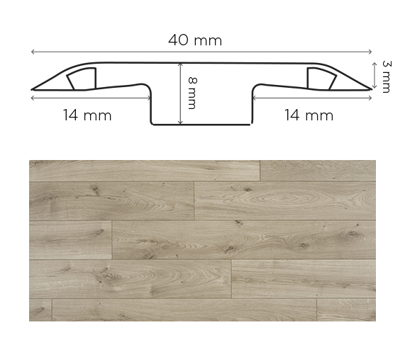 Barre de jonction Alisier aspect bois clair pour parquets et stratifiés