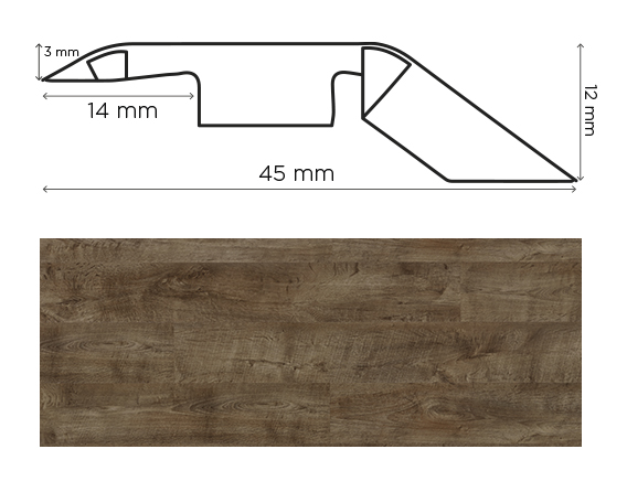 Barre de seuil Chêne Antique pour raccordement de parquets et stratifiés, finition aspect bois vieilli