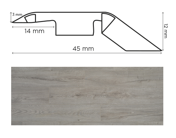 Barre de seuil Orme Gris pour parquet et stratifié, aspect bois grisé