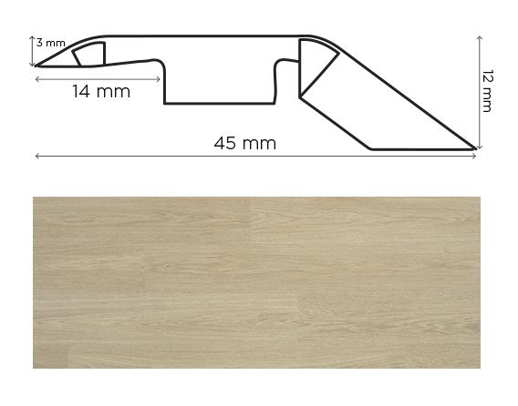 Barre de Seuil Charme pour parquets et stratifiés, en bois clair, idéale pour une finition soignée.