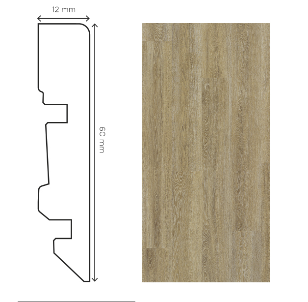Plinthe Chêne Blanchi 60mm pour finition de parquet stratifié