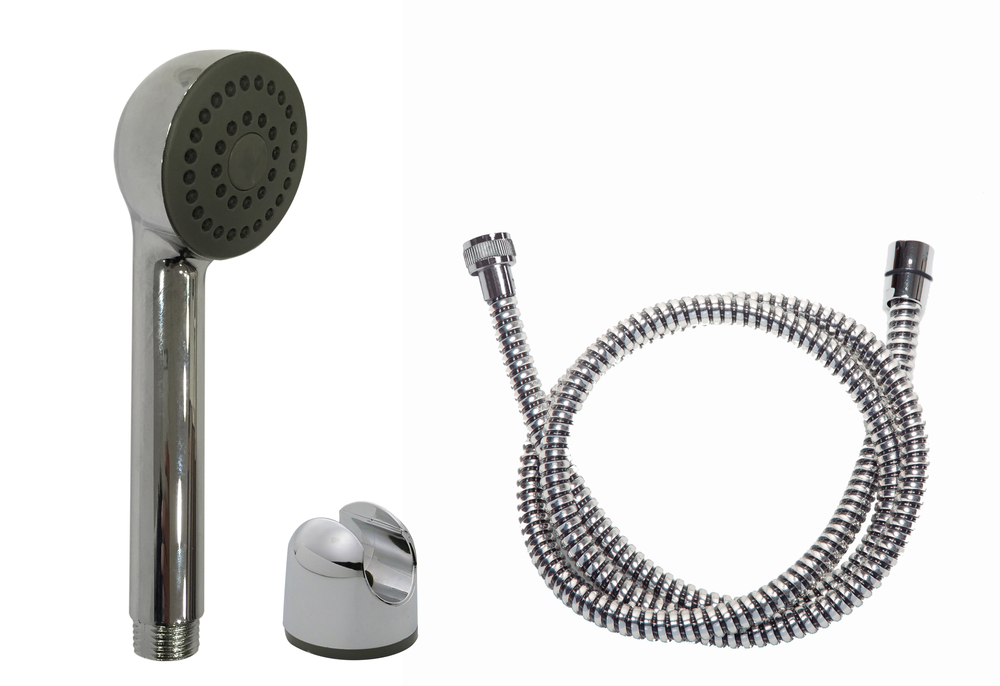 Ensemble douche complet avec support mural, flexible et douchette chromée design moderne