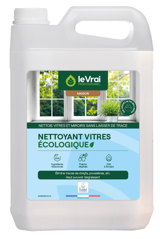 Nettoyant vitres et surfaces écologique en bidon de 5 litres, format recharge.