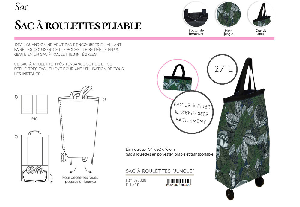 Sac à Roulettes Pliable Jungle 27L