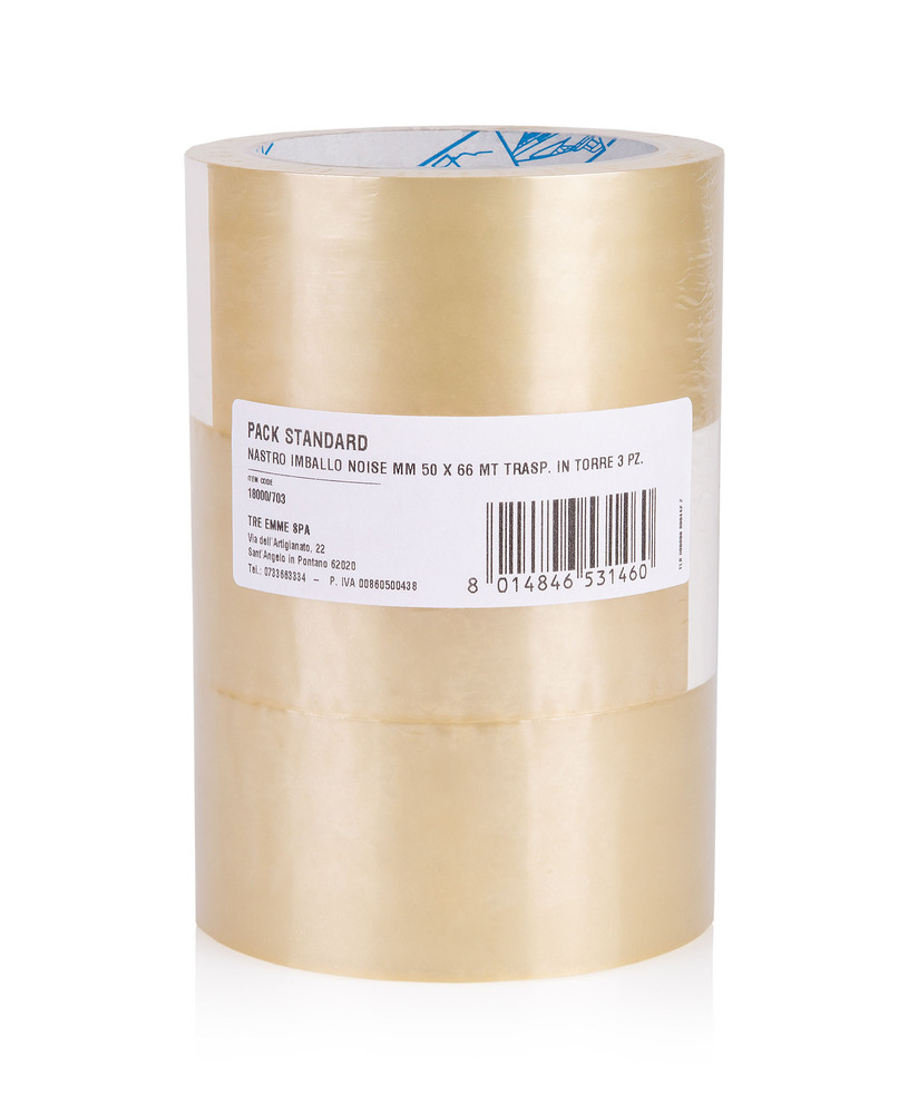 Lot de 3 rouleaux de ruban adhésif d'emballage transparent standard 50 mm x 66 m pour une fermeture sécurisée des colis