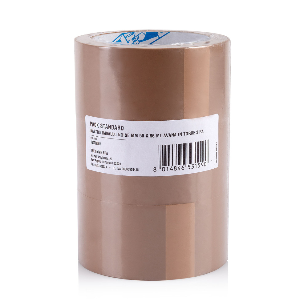 Ruban adhésif d'emballage havane standard 50 mm x 66 m, lot de 3 rouleaux pour colis