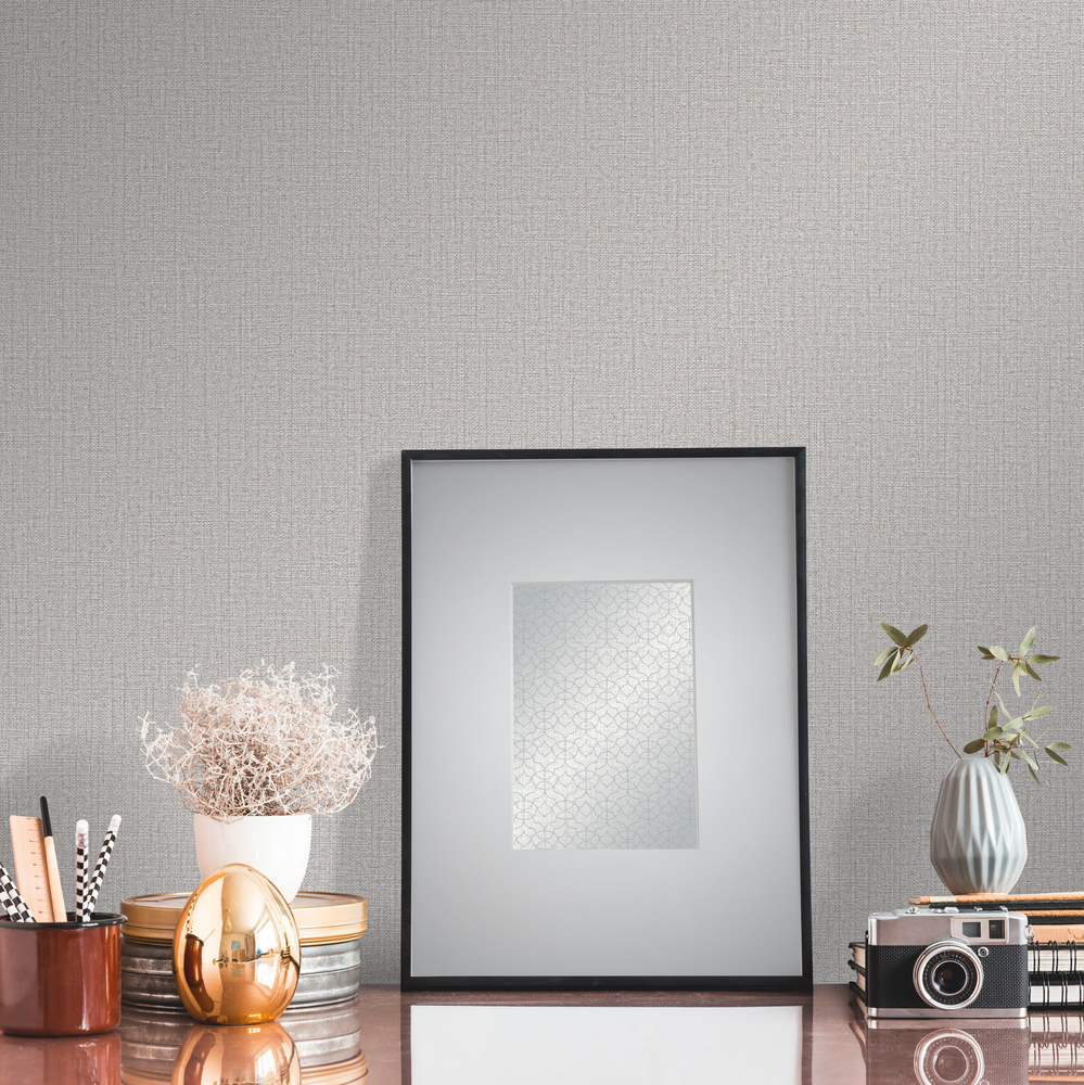 10215-10 - Papier Peint Vinyle Grainé Sur Intissé Uni Textile Gris