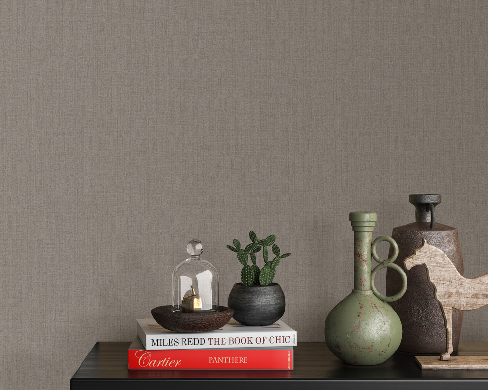 10215-37 - Papier Peint Vinyle Grainé Sur Intissé Uni Textile Taupe Clair