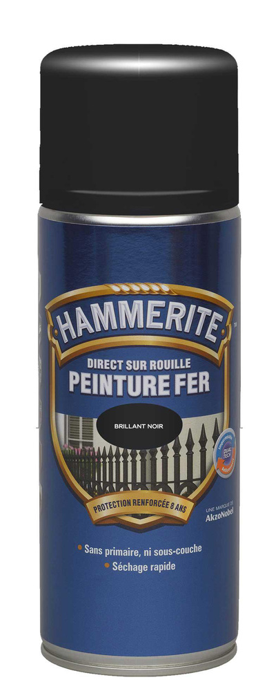 Peinture fer direct sur rouille noir brillant aérosol 400 ml