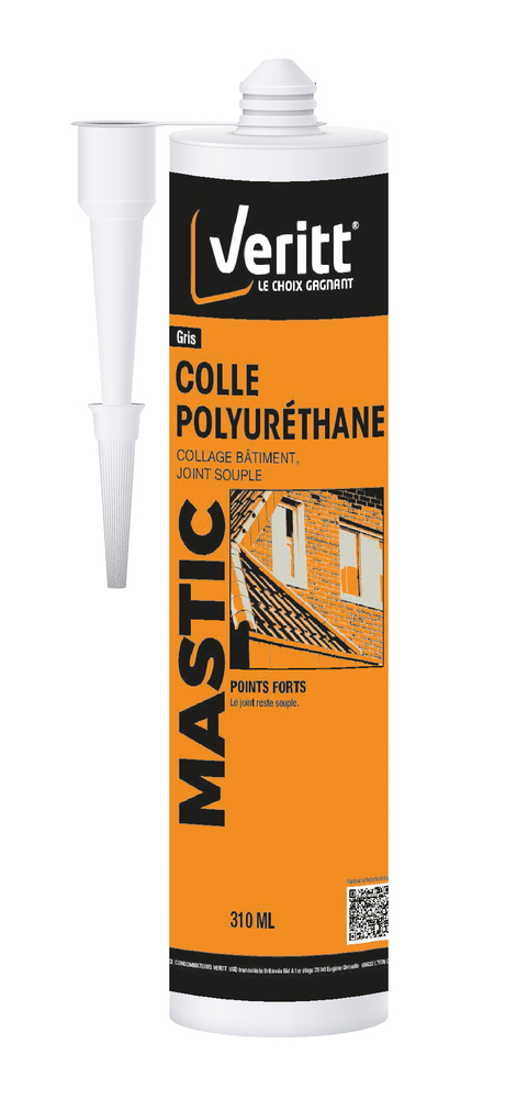 Mastic Colle Polyuréthane Gris 310 ml en cartouche pour étanchéité et joints