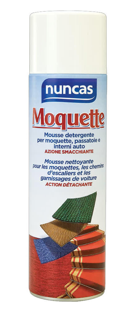 Moquette Mousse Nettoyante Aérosol 500 ml en flacon spray pour entretien et nettoyage en profondeur des moquettes.