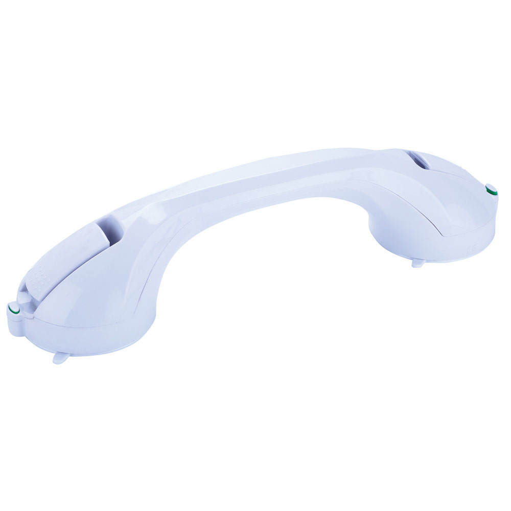 Poignée de soutien Poly Témoin blanche à ventouses 40 cm pour salle de bain, offrant une aide au relevage et la sécurité aux personnes à mobilité réduite.