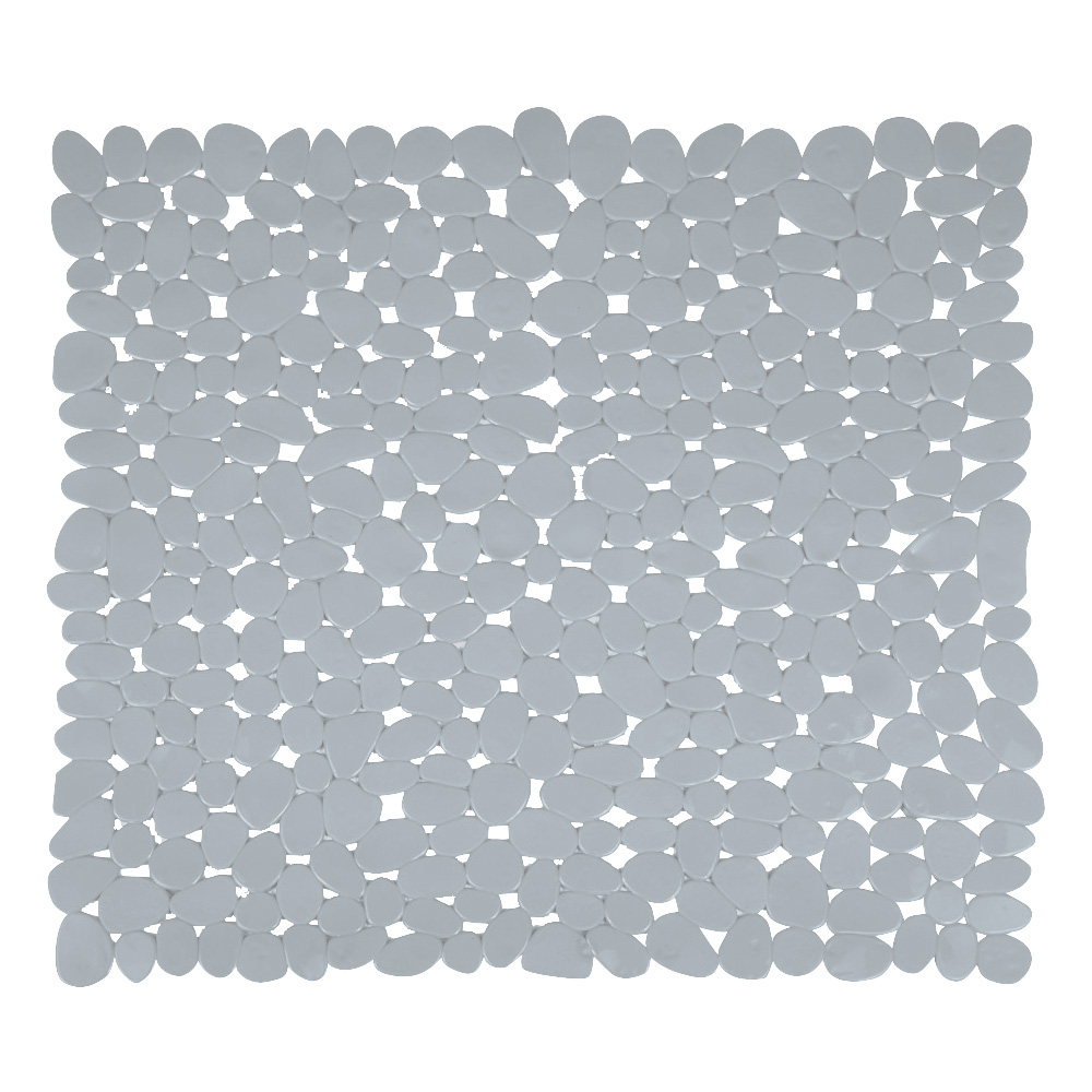 Tapis de fond de douche en PVC gris motif galet 53x53 cm antidérapant pour salle de bain