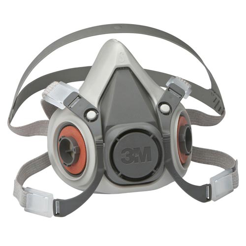 Demi masque de protection respiratoire à cartouche 6200 pour le visage, couleur grise, avec sangles ajustables.