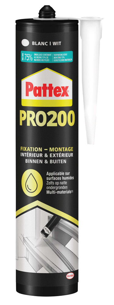 Cartouche de colle polymère PRO200 Fixation Blanc 480 g haute performance