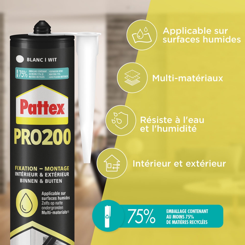 Colle Polymère PRO200 Fixation Blanc 480 g