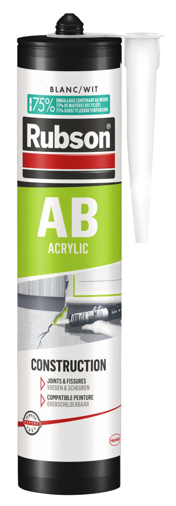 Mastic acrylique AB Construction blanc en cartouche de 300 ml pour joints et fissures